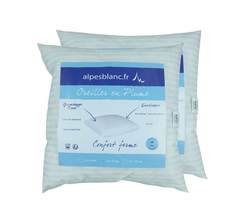 Lot De 2 Oreillers 100% Plumettes Fabrication Française – Accueil Moelleux et Soutien Mi-ferme –