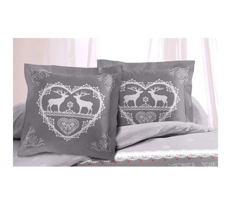 Lot De 2 Taies D'oreillers Placées 65x65cm Chalet Montagne Winter Gris