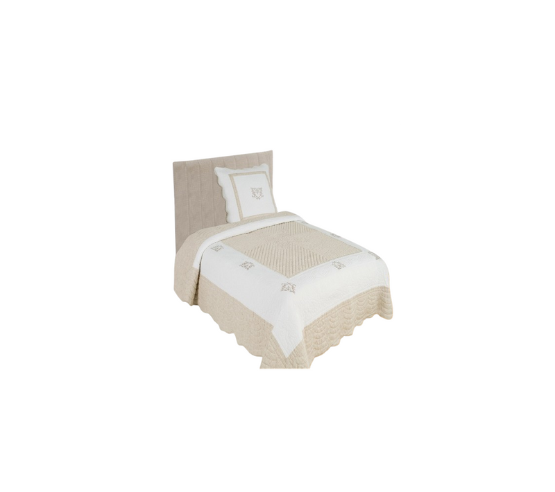 Couvre Lit Boutis Peaceland Lin 180x240 Cm + 1 Taie 65x65 Cm Pour Lit 1 Place - Dessus De Lit Brodé