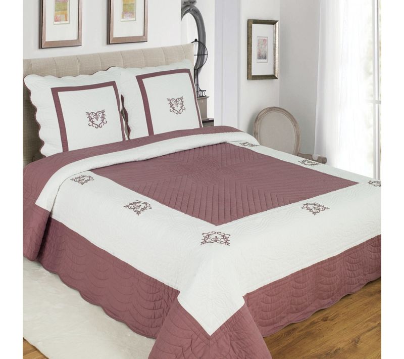 Couvre Lit Boutis Peaceland 100% Coton + Taie(s) Carrée(s) Assortie(s) – Brodé, Léger Et Doux –