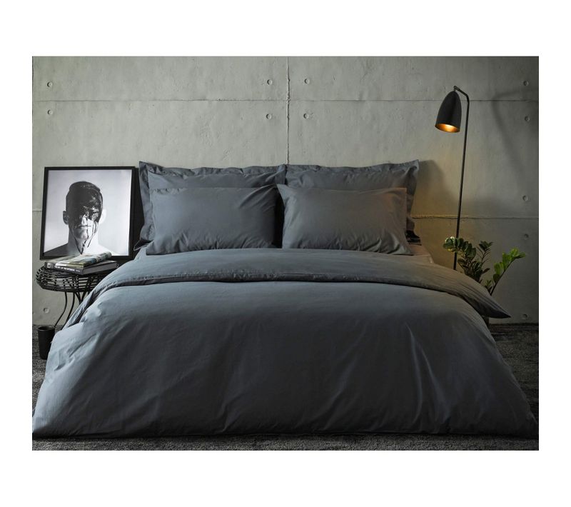 Housse De Couette 240x280cm Anthracite 100% Coton 57 Fils + 2 Taies D'oreiller - Doux Et Confortable