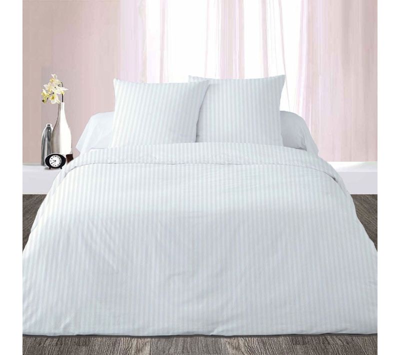 Housse De Couette Percale 220x240 Cm Satin Blanc + 2 Taies Carrées 65x65 Cm