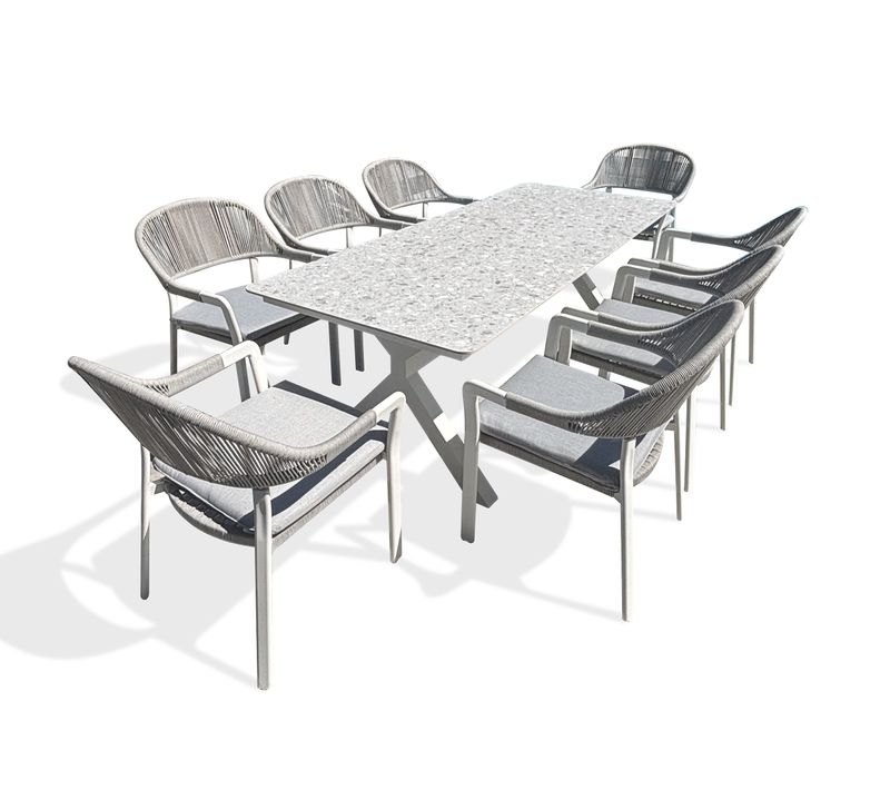 Ensemble Repas De Jardin Abella 8 Places - Blanc