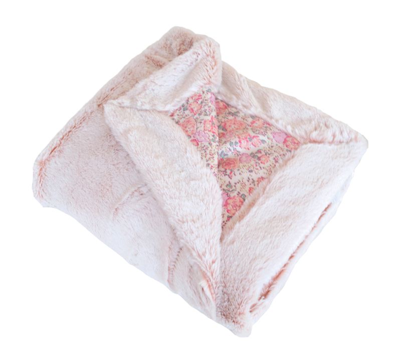 Couverture Enfant En Liberty Et Fausse Fourrure - 75x100 Cm - Rose Clair