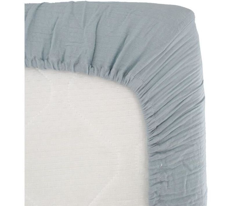 Drap Housse Lange - 70x140 Cm - Bleu Vintage - Gaze De Coton