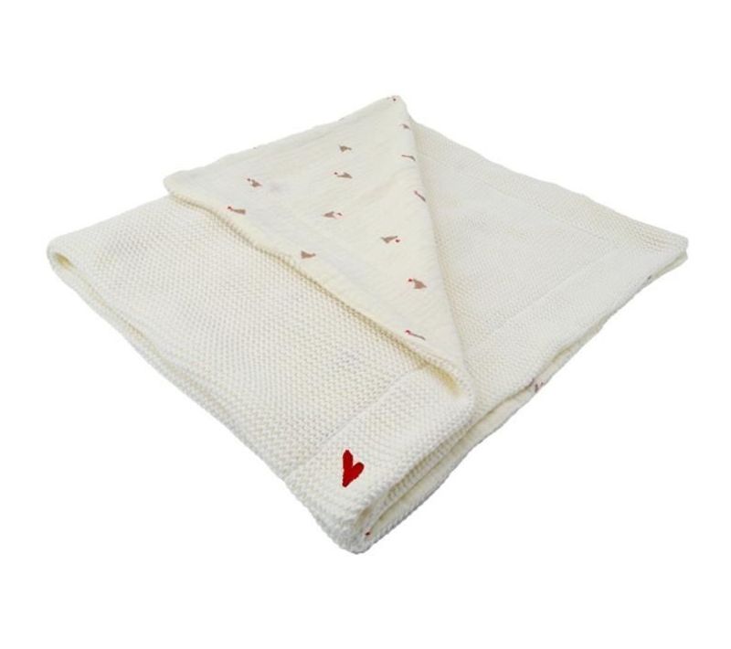 Couverture Double Face - Maternity Love - 75 X 100 Cm - Grosse Maille Et Mousseline