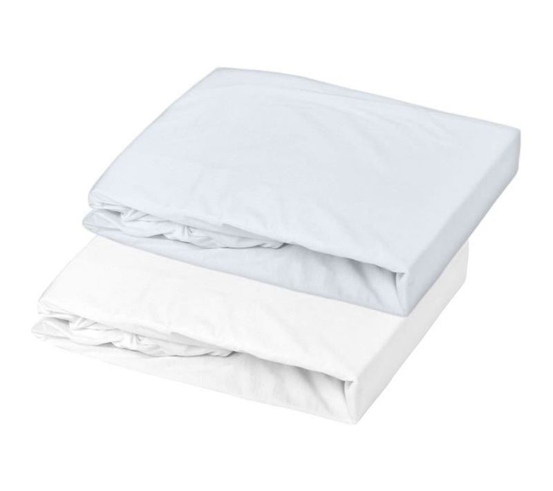 Lot De 2 Draps‑housses Jersey 70 X 140 Cm 100% Coton - Blanc / Bleu Clair