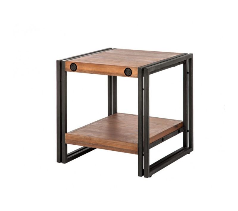 Table D'appoint Carrée 50 Cm En Bois D'acacia Et Métal - Workshop