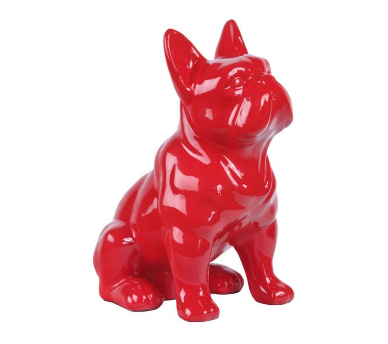 Statue Chien Boston Terrier Assis Rouge Laquée H22 Cm - Haru
