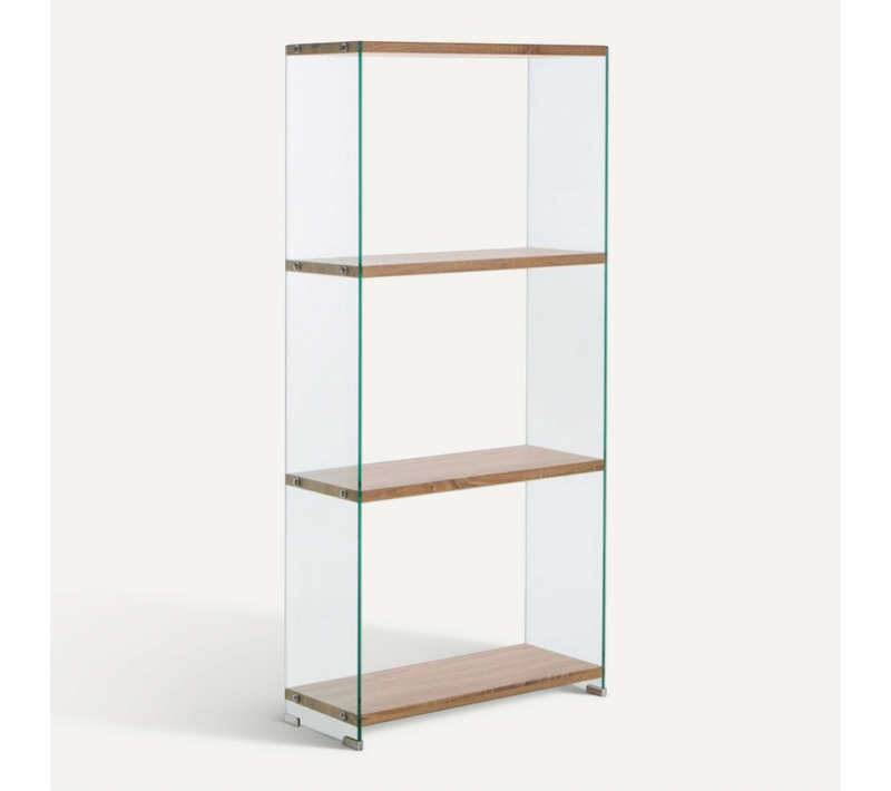 Bibliothèque H. 164 Cm En Verre Trempé Et 3 étagères Décor Chêne - Ice