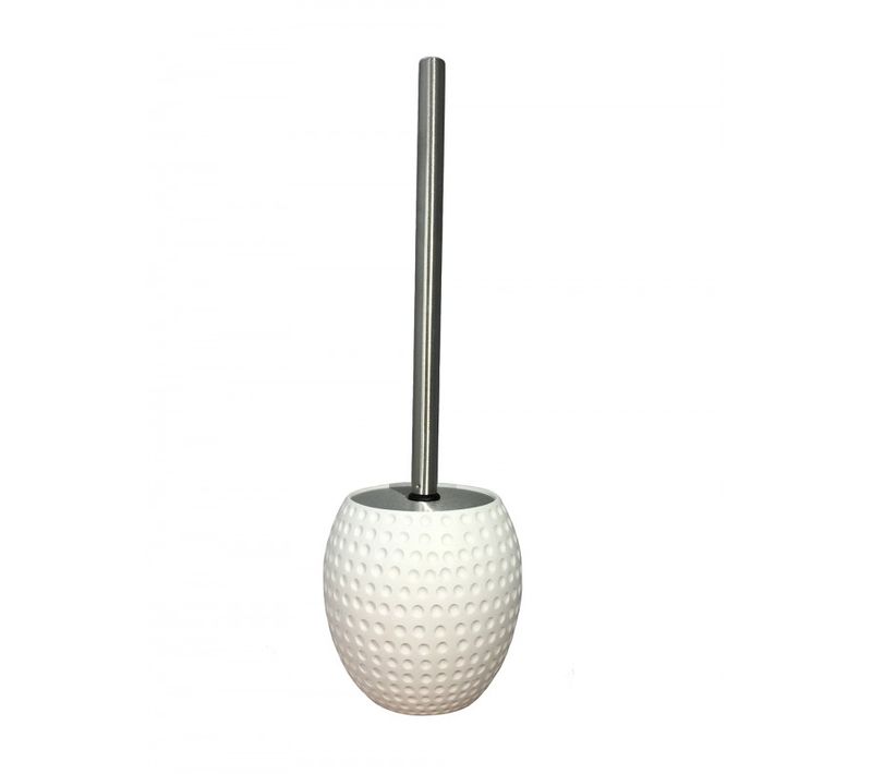 Brosse De Toilette Ronde Blanche Et Tige En Métal - Julia