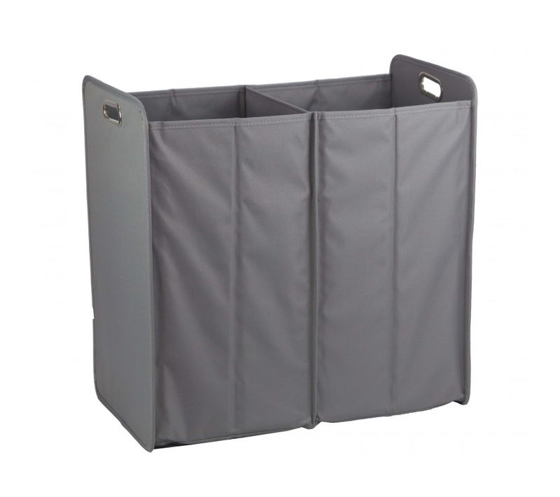 Panier à Linge 2 Compartiments Pliant En Tissu Gris - Basket