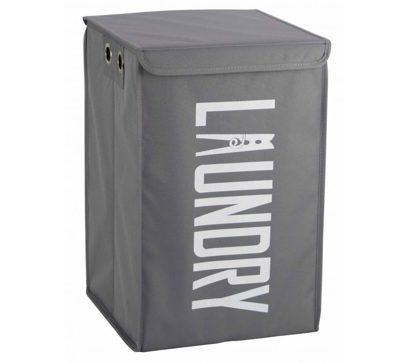 Panier à Linge Pliant Carré En Tissu Gris Avec Couvercle - Basket