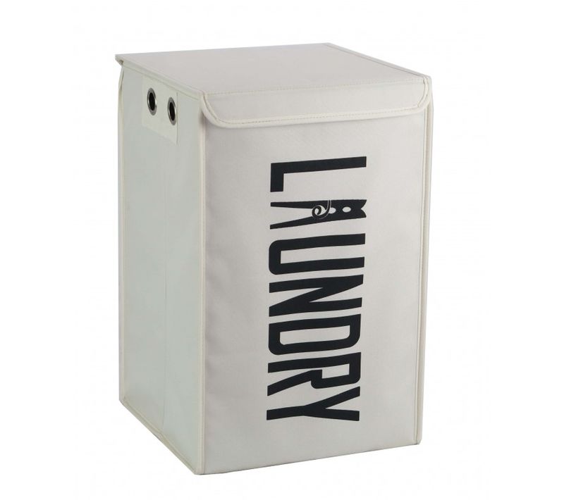 Panier à Linge Pliant Carré En Tissu Blanc Cassé Avec Couvercle - Basket