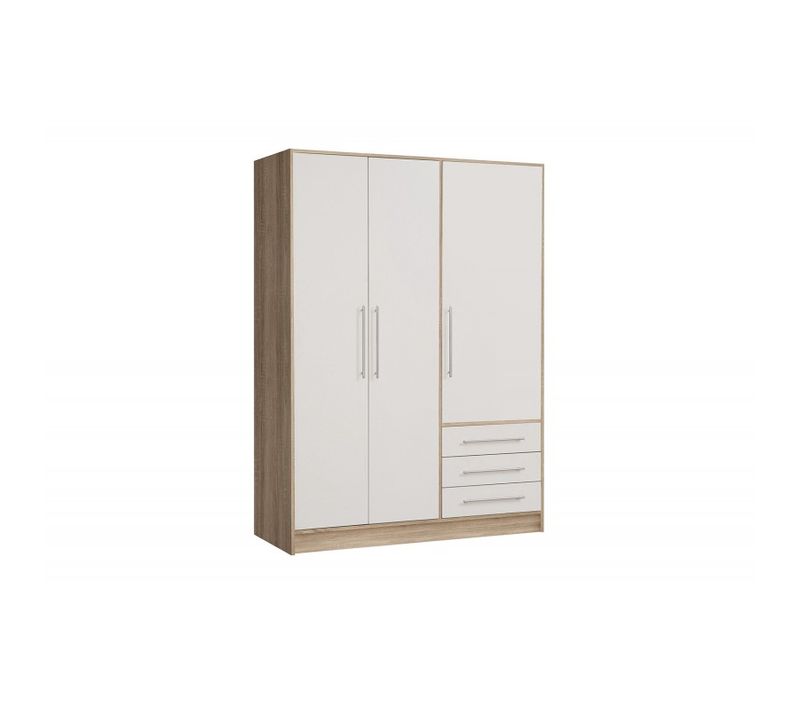 Armoire Dressing 145 Cm 3 Portes Blanc Décor Chêne Clair - Faro
