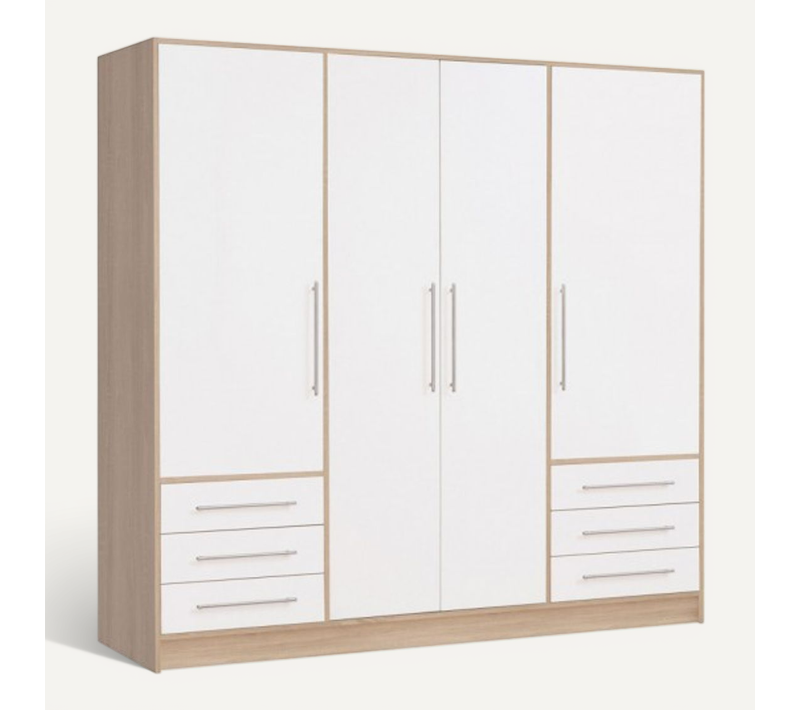 Armoire Dressing 207 Cm 4 Portes Blanc Décor Chêne Clair - Faro