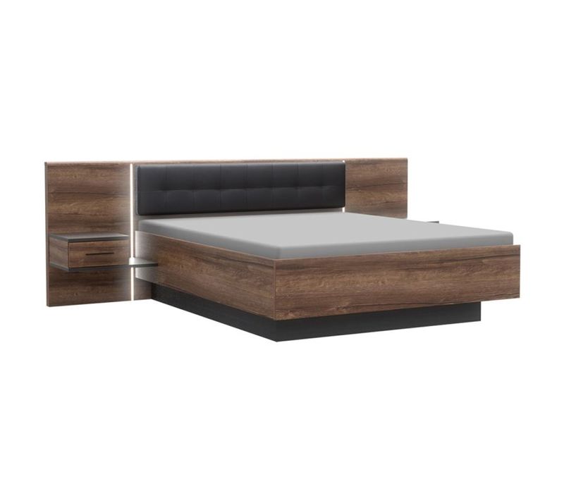 Lit Double 180 X 200 Décor Chêne Foncé Et Noir Avec LED - Riviera