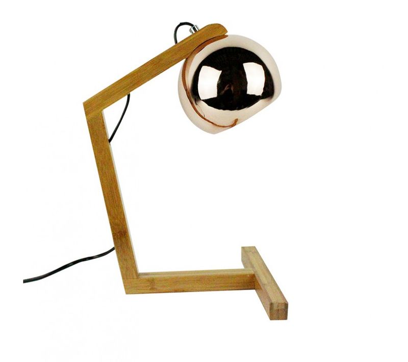 Lampe De Chevet Métal Cuivré Pied Bois H41cm - Copper