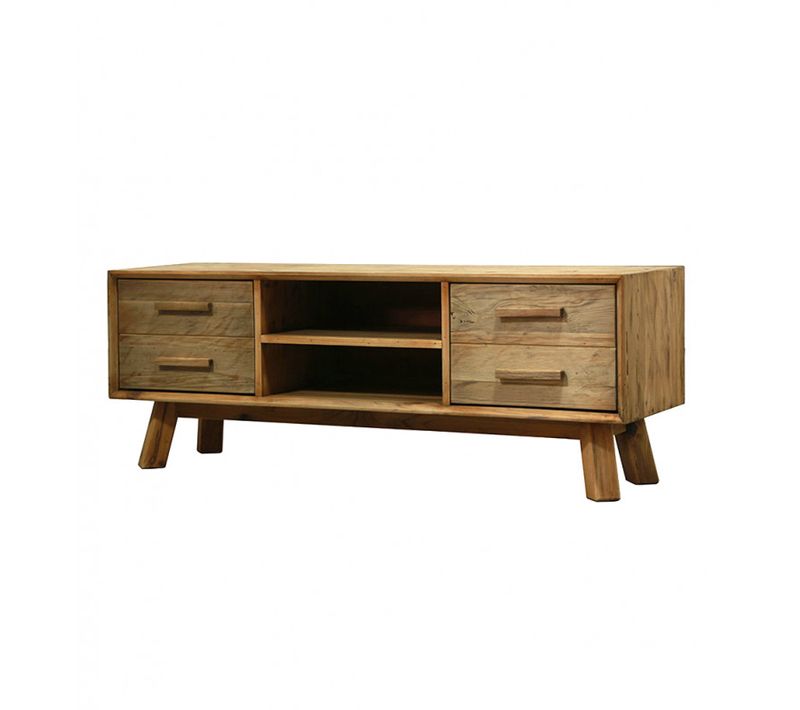 Meuble TV 130 Cm En Bois Massif Recyclé 2 Niches 2 Tiroirs - Chalet