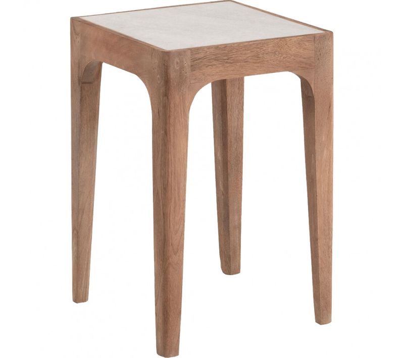 Table D'appoint Carrée Marbre Blanc Pieds Manguier - Mango 8169