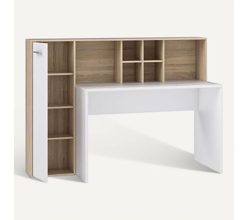 Bureau Droit Avec Rangements Décor Chêne Clair Et Blanc Mat - Kevan