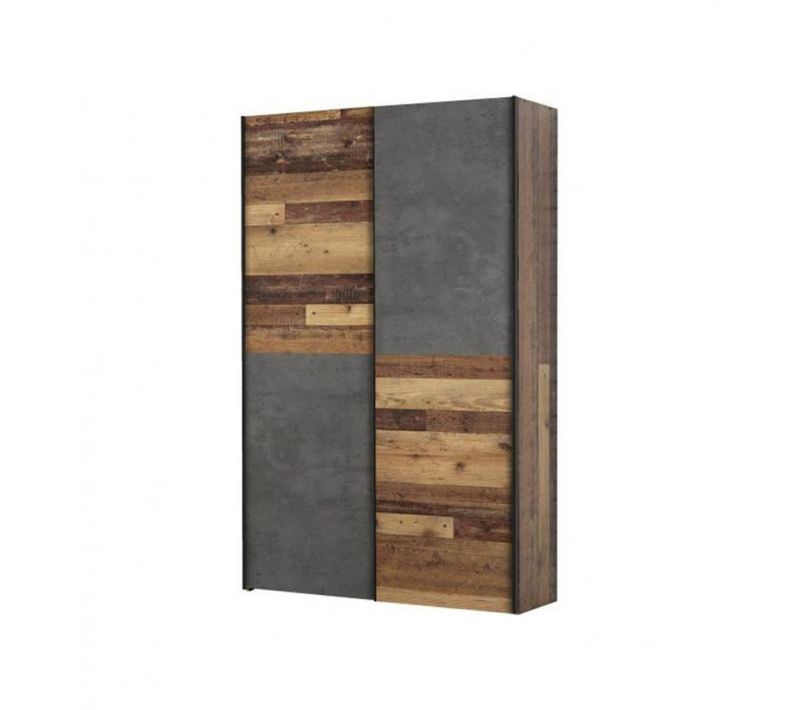 Armoire 120 Cm 2 Portes Coulissantes Décor Bois Vintage Béton - Marso