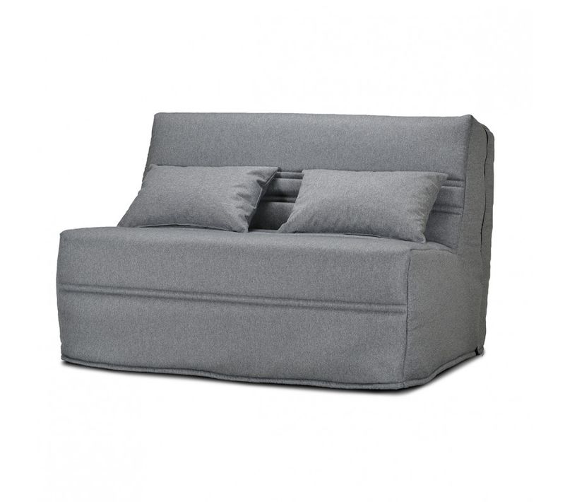 Banquette Lit BZ 140x200 Cm En Tissu Gris Et Matelas 15 Cm - Anatole