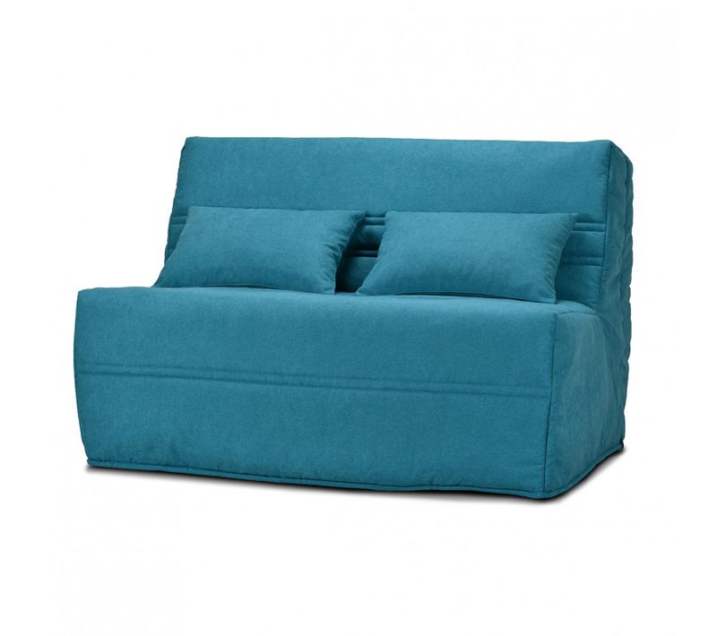 Banquette Lit BZ 140x200 Cm En Tissu Bleu Et Matelas 15 Cm - Anatole