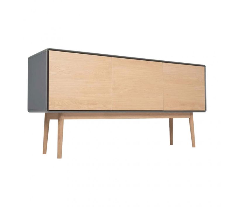 Buffet Décor Bois De Chêne Et Gris Pieds Chêne Massif - Flit 3509