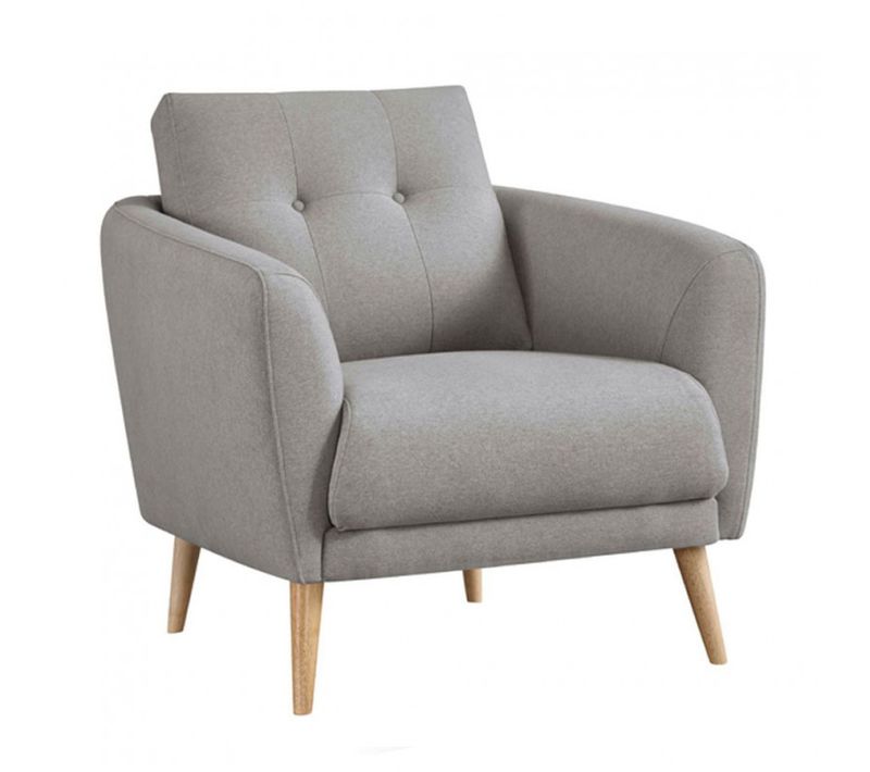 Fauteuil En Tissu Gris Avec Coussin Pieds Bois De Hêtre Massif - Lorna