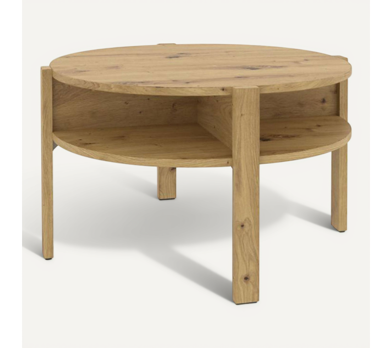 Table D'appoint Ronde D. 74 Cm Rangements Décor Bois Rustique - Rozaly