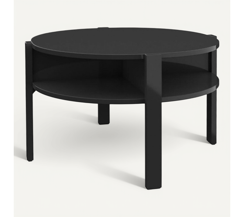 Table D'appoint Ronde D. 74 Cm Noir Avec 4 Niches Rangements - Rozaly