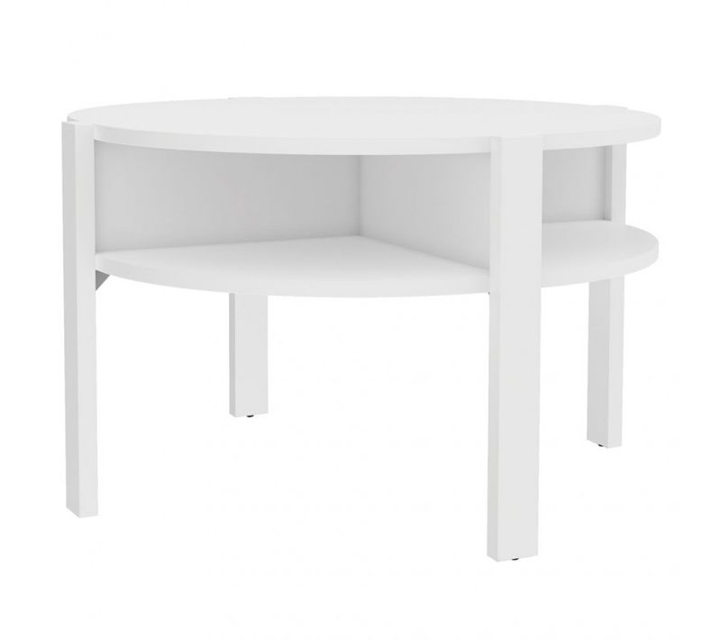 Table D'appoint Ronde D. 74 Cm Blanc Avec 4 Niches Rangements - Rozaly