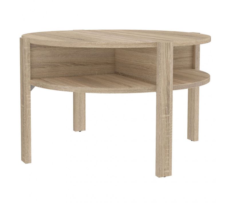 Table D'appoint Ronde D. 74 Cm 4 Rangements Décor Bois Clair - Rozaly