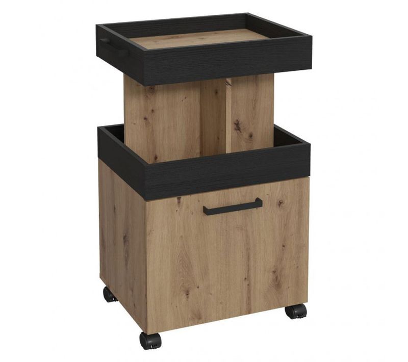 Desserte à Roulettes 1 Plateau 1 Porte Décor Bois Et Noir - Benji