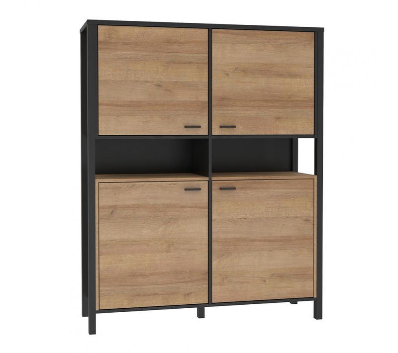 Vaisselier 121 Cm 4 Portes 2 Niches Décor Bois De Chêne Et Noir - Mode