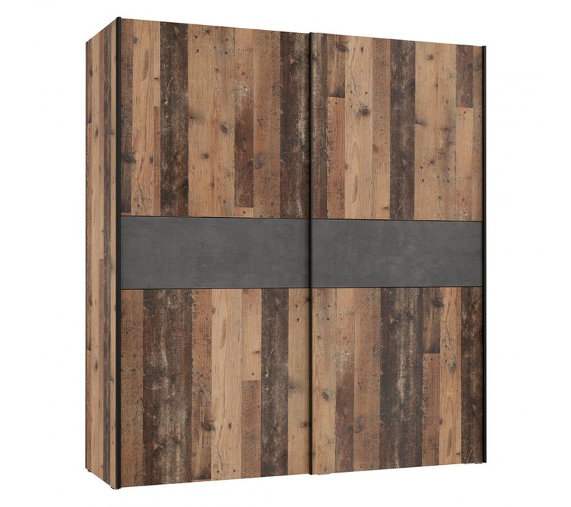 Armoire 170 Cm 2 Portes Décor Bois Vintage Et Béton Gris - Bucky