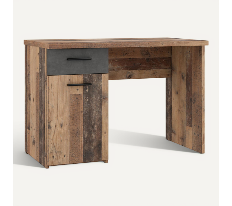 Bureau Enfant 110 Cm Décor Bois Vintage Et Béton Gris - Bucky