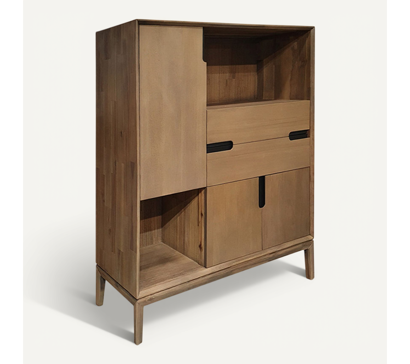 Meuble De Rangement Bois Design 2 Tiroirs Et Placards - Kassia