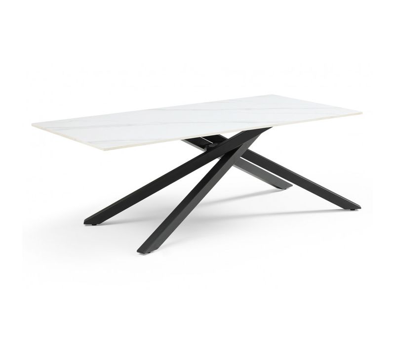 Table Basse 120x60 Cm Céramique Blanc Marbré Pied Torsadé - Nevada 05