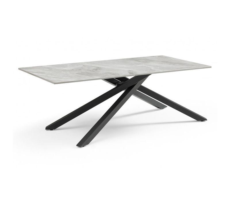 Table Basse 120x60 Cm Céramique Gris Marbré Laqué Pied Torsadé - Dakota 05