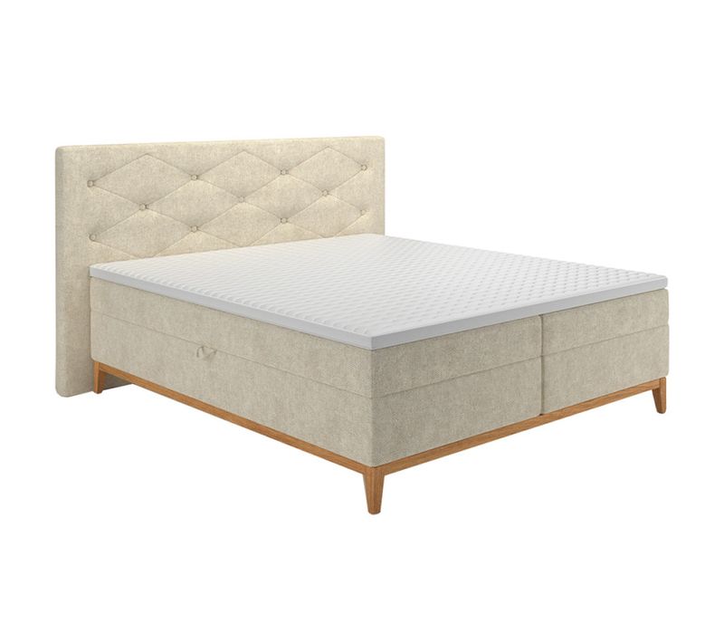 Lit Boxspring 180x200 Cm Tissu écru 2 Coffres Rangement - Sky