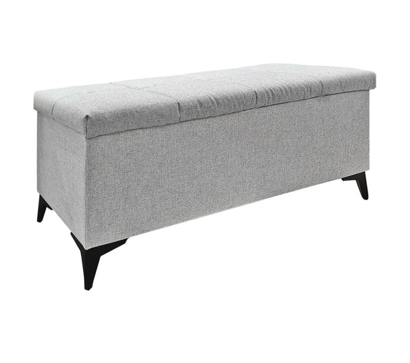 Banc / Bout De Lit Avec Coffre De Rangement Tissu Gris Chiné - Aisha