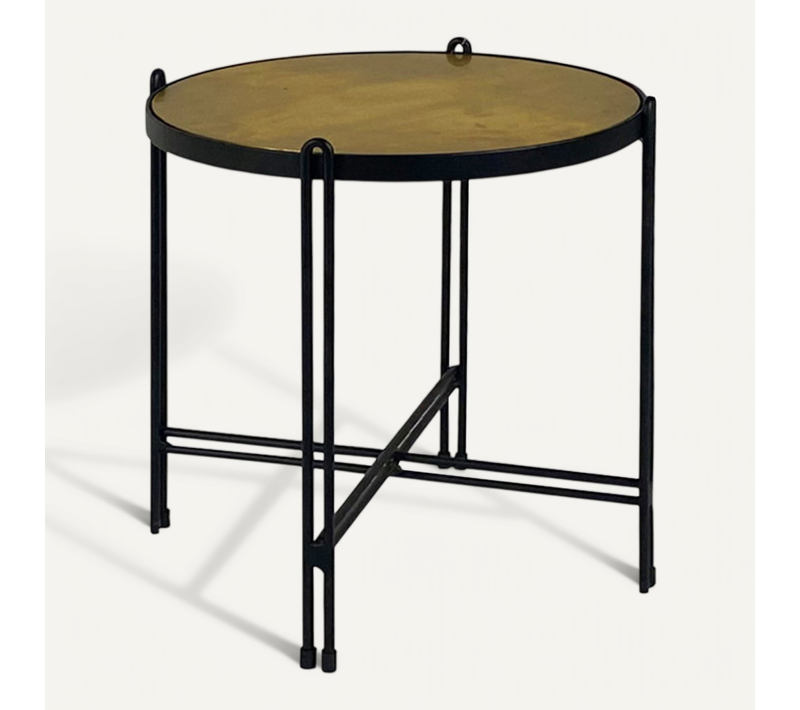 Table D'appoint En Métal Noir Avec Plateau Rond Et Doré - Oro 8806