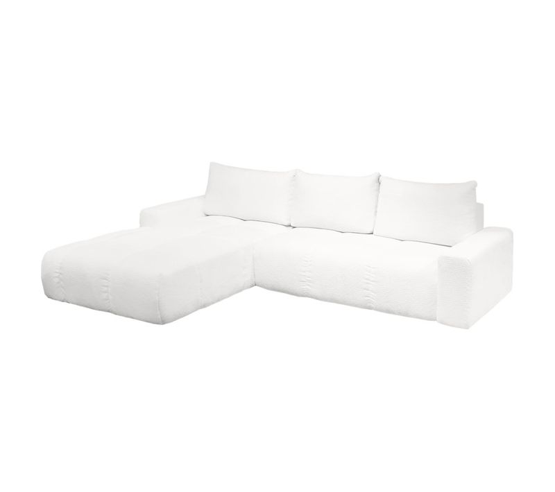 Canapé D'angle Gauche Convertible Tissu Bouclette Blanc 304 Cm - Volt