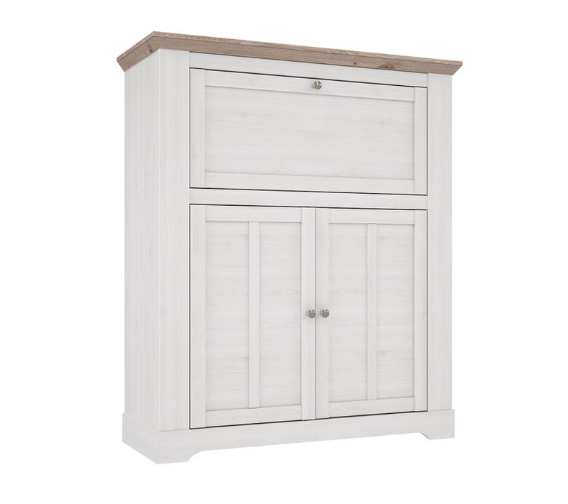 Meuble Bar 115 Cm 1 Abattant 2 Portes Décor Chêne Blanchi - Angele