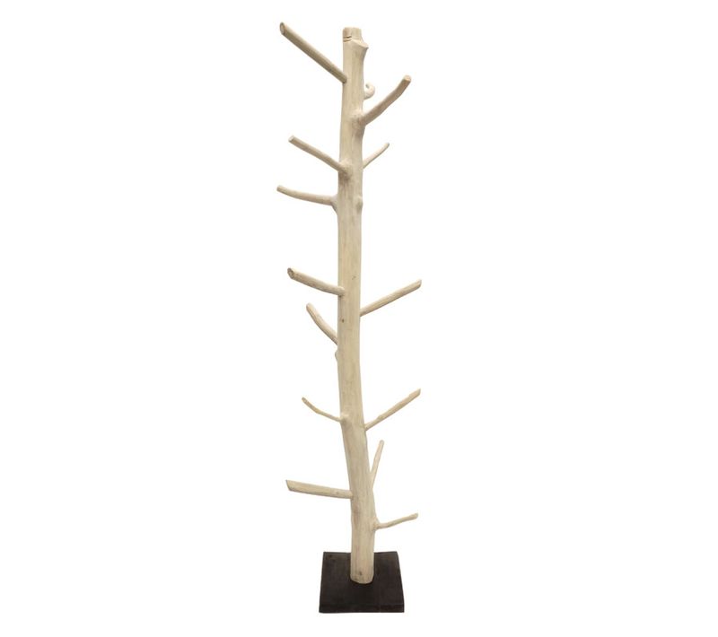 Porte-manteau Arbre En Bois De Teck 200 Cm Socle En Bois Noir - Eole