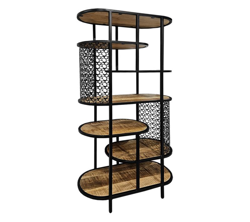 Bibliothèque Déstructurée H.181 Cm Bois De Manguier Et Métal - Manho