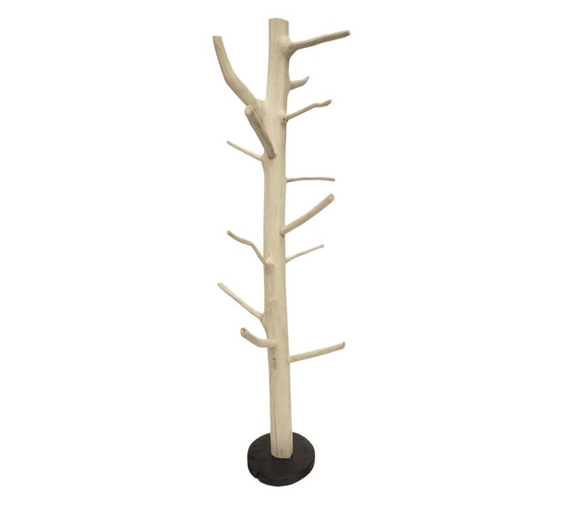 Porte-manteau Branche Bois De Teck Brut 180 Cm Pied Rond Noir - Nao