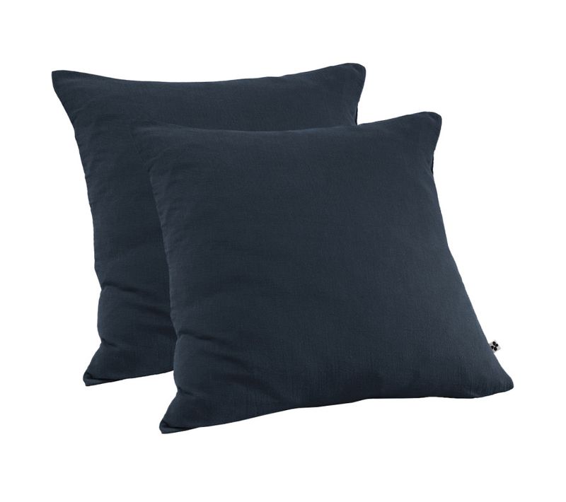 Lot 2 Taies D'oreillers 60x60 Double Gaze De Coton Bleu Nuit - Pepa 1